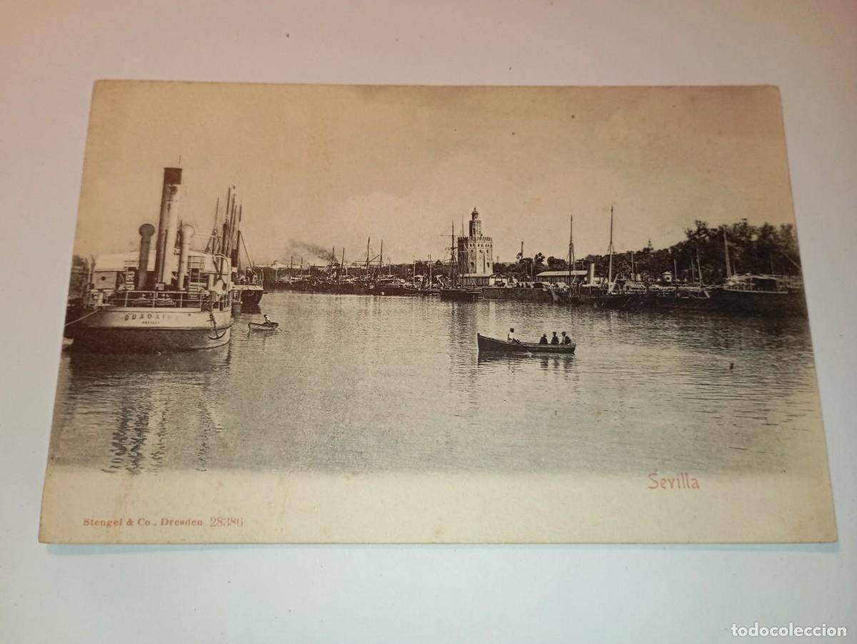 Postales: Postal antigua Sevilla edita Stengel Rio Guadalquivir Torre de Oro, rara dorso sin dividir