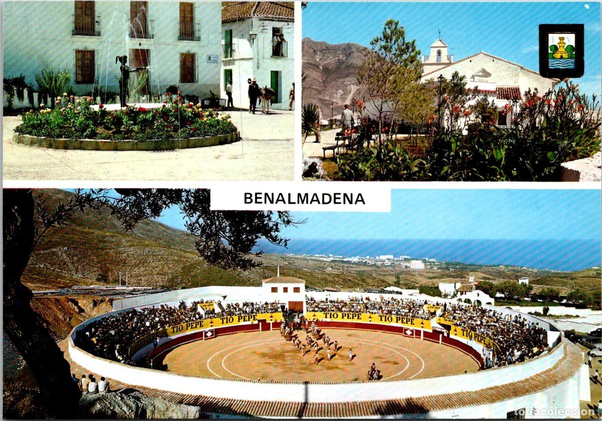 Postales: Benalm&aacute;dena - Plaza de Espa&ntilde;a - Jardines del Muro - Plaza de Toros - FISA 12 - 148x102mm - T&iacute;o Pepe