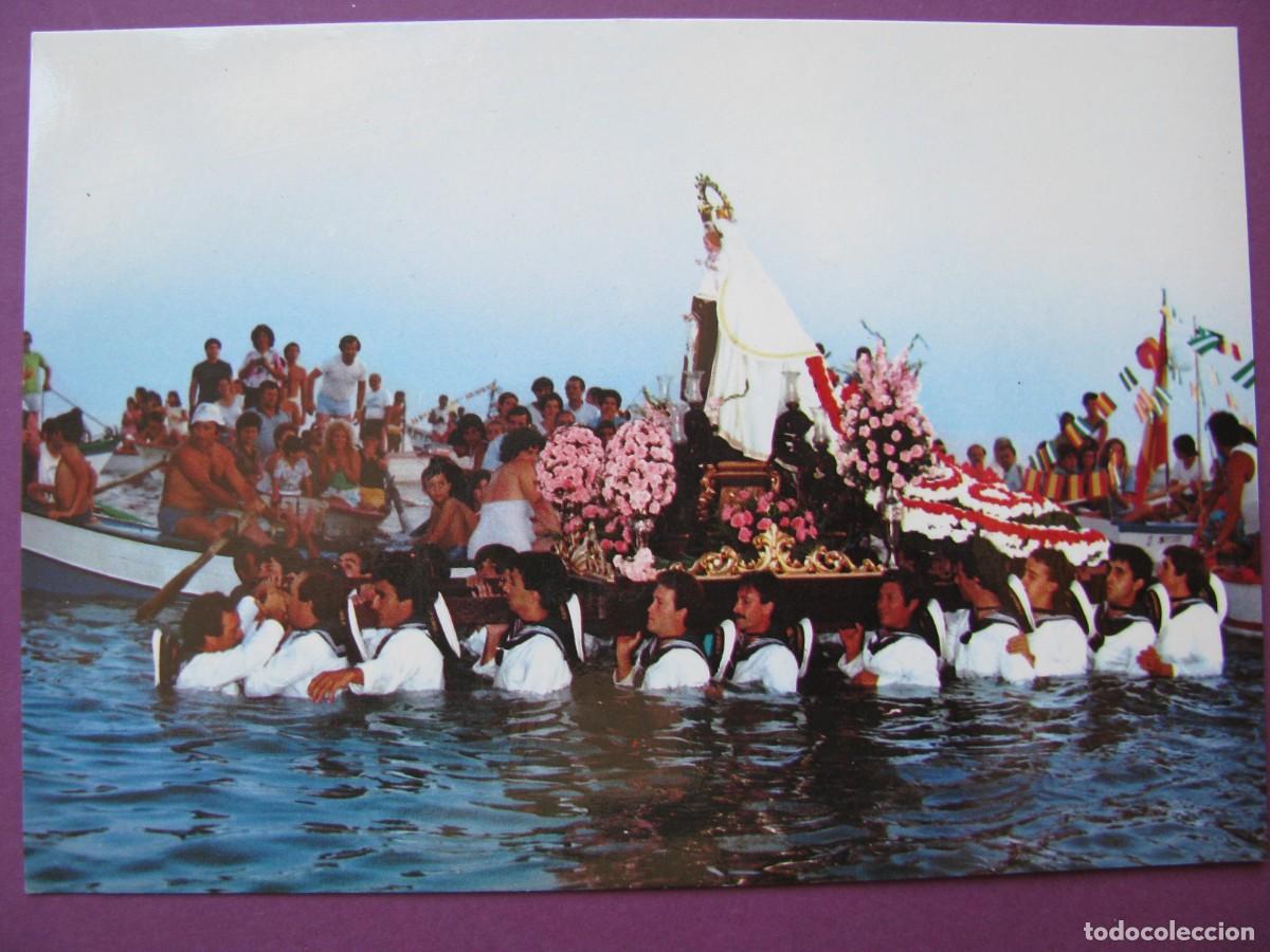 Postales: POSTAL DE RINCON DE LA VICTORIA. VIRGEN DEL CARMEN. PROCESION POR EL MAR. BAENA.