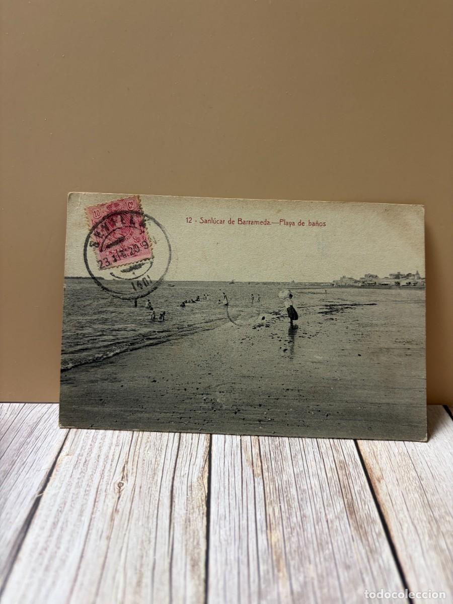 Postales: TARJETA POSTAL. SANL&Uacute;CAR DE BARRAMEDA. 12.- PLAYA DE BA&Ntilde;OS. EDICION LA X 4