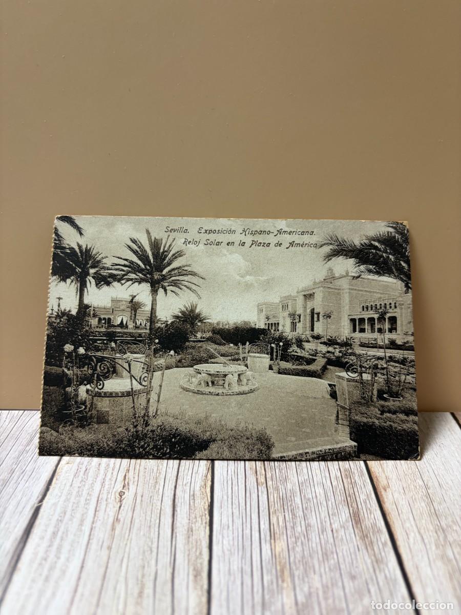 Postales: TARJETA POSTAL. SEVILLA. EXPOSICION HISPANO-AMERICANA. RELOJ SOLAR EN LA PLAZA DE AMERICA