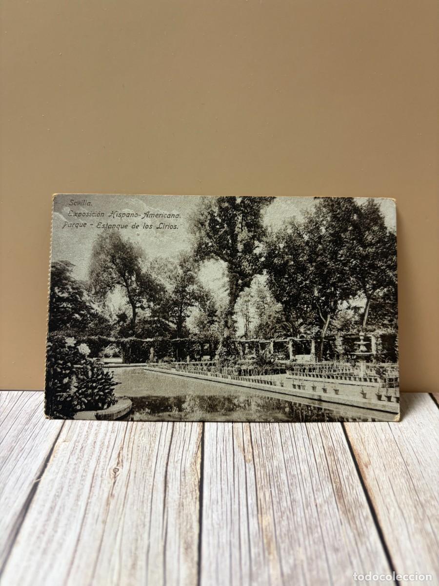 Postales: TARJETA POSTAL. SEVILLA. EXPOSICION HISPANO-AMERICANA. PARQUE-ESTANQUE DE LOS LIRIOS