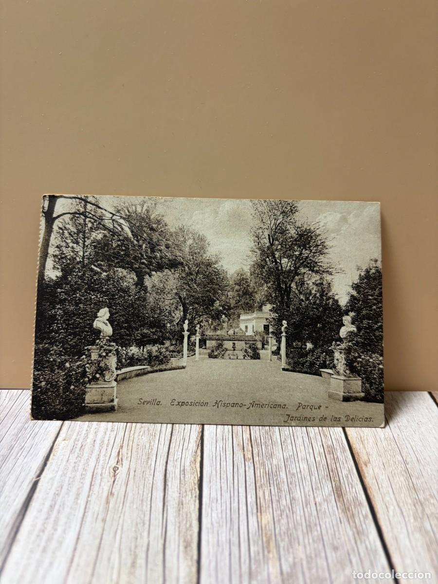 Postales: TARJETA POSTAL. SEVILLA. EXPOSICION HISPANO-AMERICANA. PARQUE-JARDINES DE LAS DELICIAS
