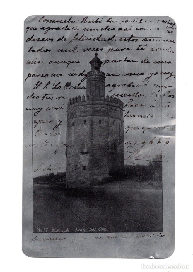 Postales: SEVILLA.- TORRE DEL ORO, POSTAL EN METAL. ALUMINIO.