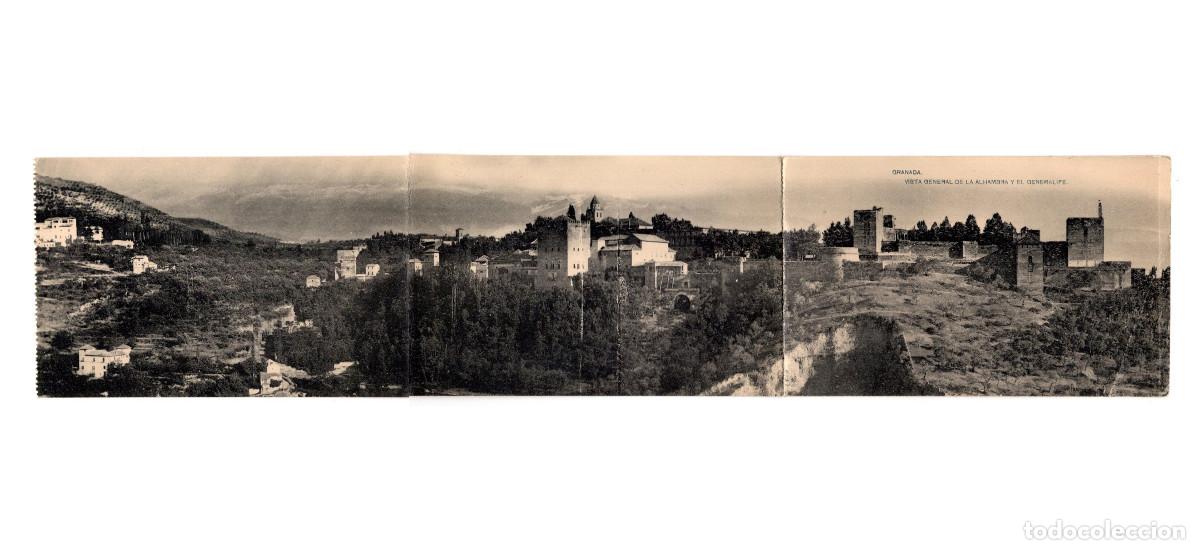 Postales: GRANADA.- VISTA GENERAL DE LA ALHAMBRA Y EL GENERALIFE. POSTAL TRIPLE.