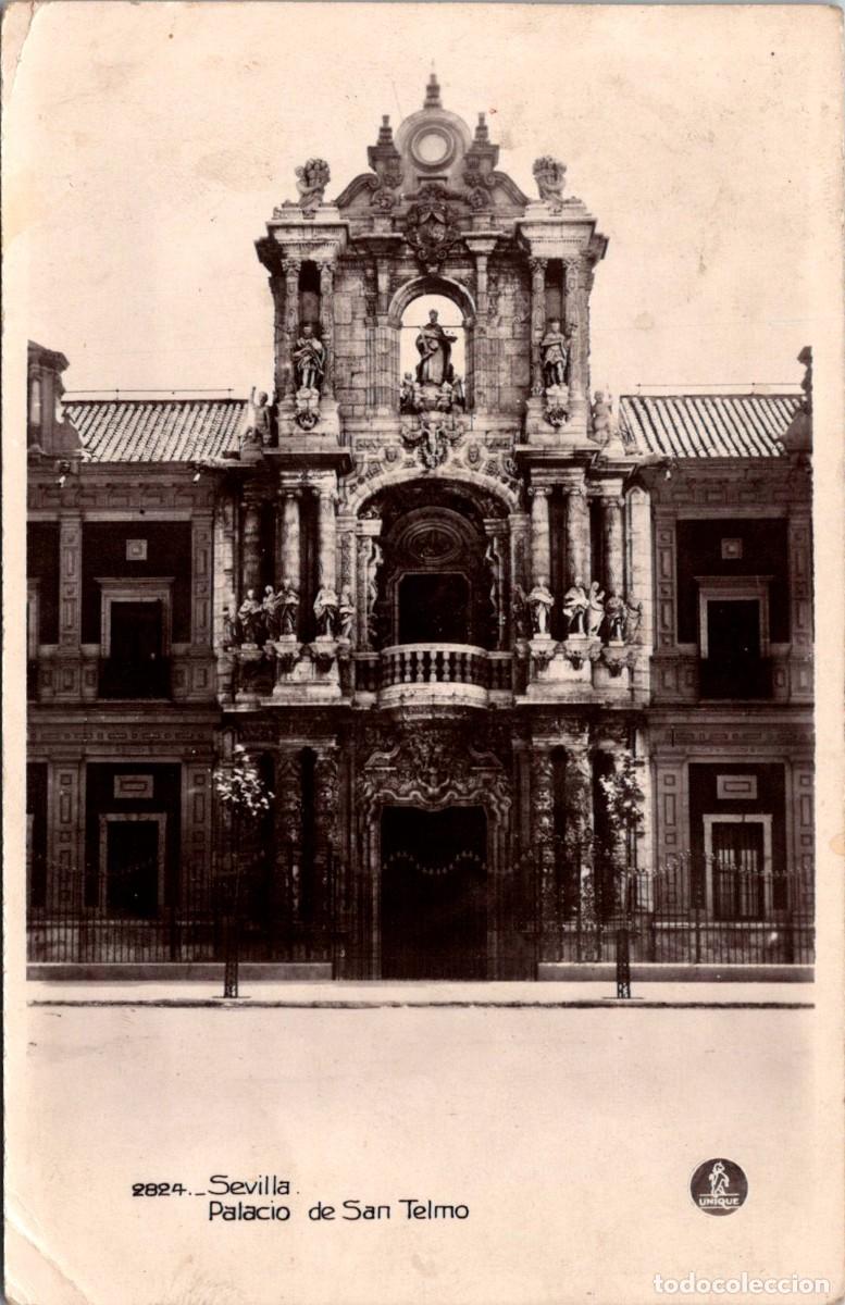 Postales: Sevilla - Palacio de San Telmo - Unique 2824 - 140x90mm - Sello del Hotel Lion d'Or, en rojo