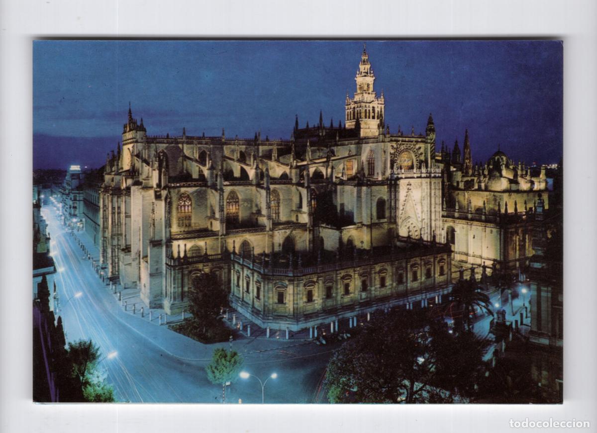 Postales: SEVILLA. Vista nocturna de Catedral, Giralda y Avenida de la Constituci&oacute;n -Ediciones Beascoa BV-