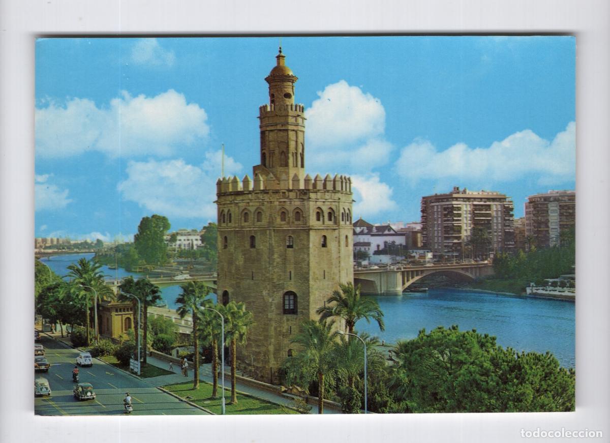 Postales: SEVILLA. Torre del Oro, Paseo de Col&oacute;n y puente de San Telmo al fondo -Ediciones Beascoa BV-
