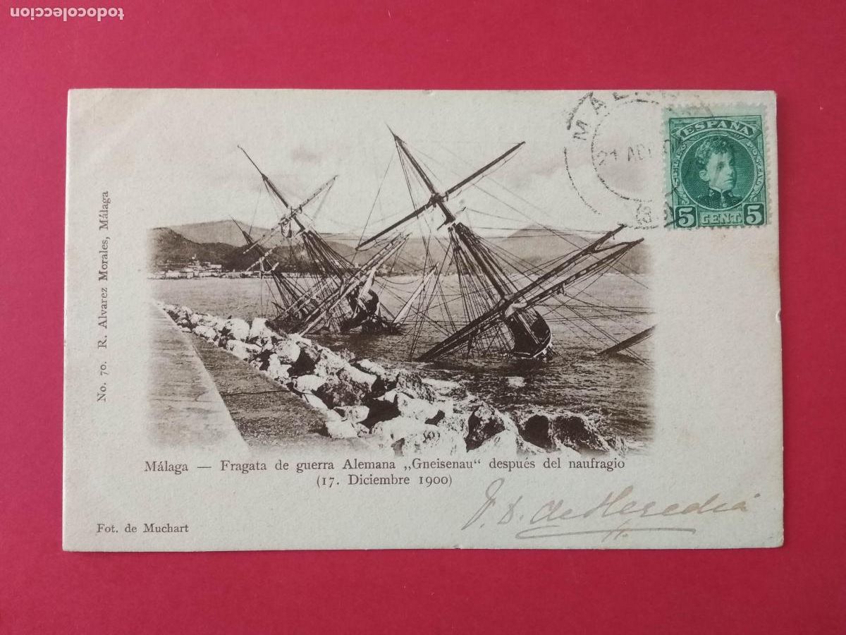 Postales: ANTOGUA TARJETA POSTAL MALAGA A&Ntilde;O 1900 FRAGATA DE GUERRA ALEMANA GNEISENAU DESPUES NAUFRAGIO