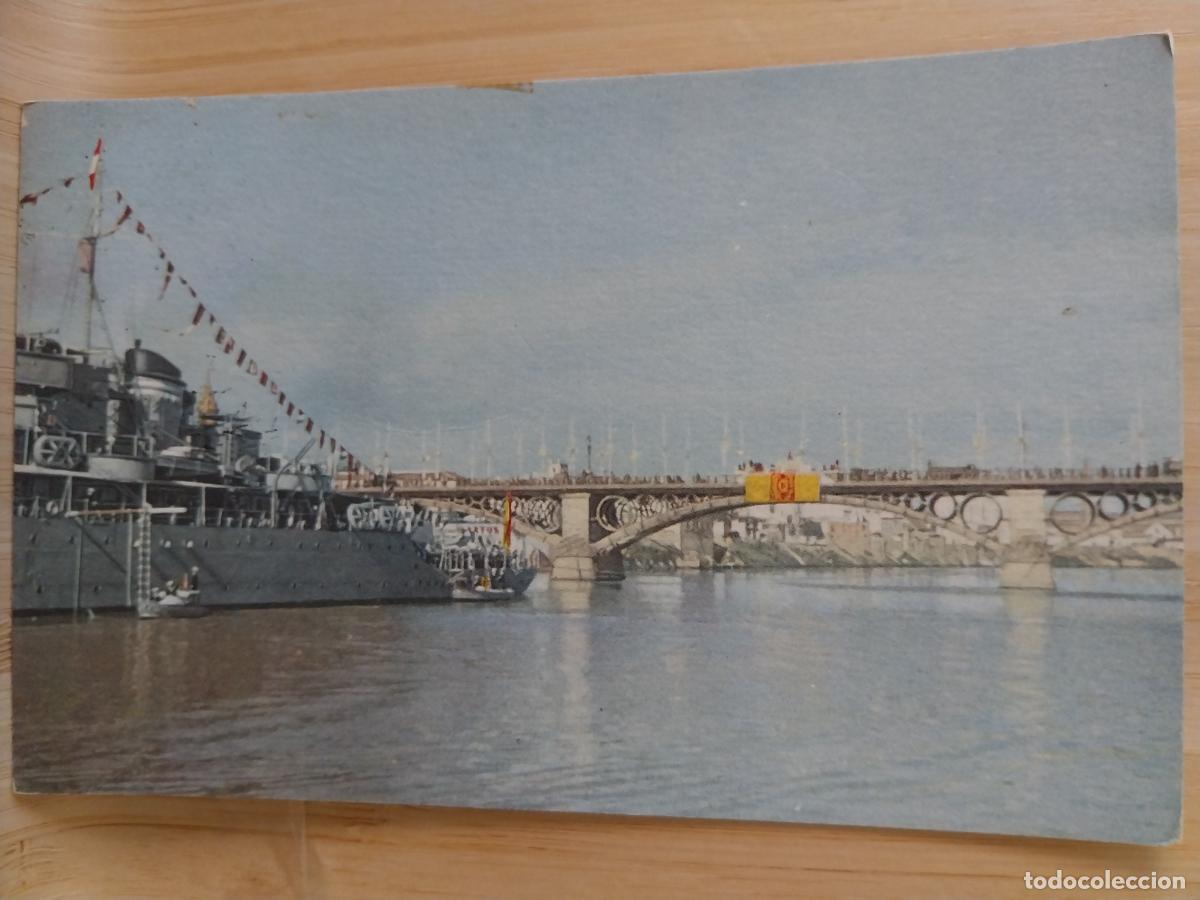 Postales: PUENTE TRIANA SEVILLA ED MAYFE 44 CIRCULADA A&Ntilde;O 1960 BARCO