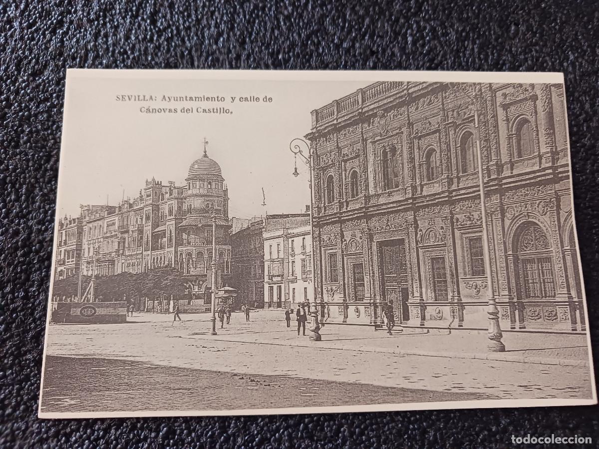 Postales: postal facsimil de sevilla antigua, ayuntamiento y calle canovas del castillo, 1891, colec. P.C.P.