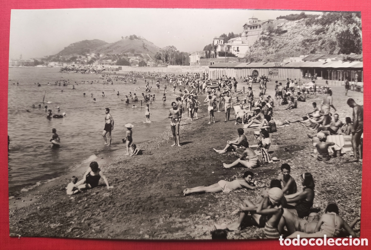Postales: M&Aacute;LAGA BA&Ntilde;OS DEL CARMEN PLAYA POSTAL FOTOGR&Aacute;FICA FOTOGR&Aacute;FIA CEBOLLERO C. 1960