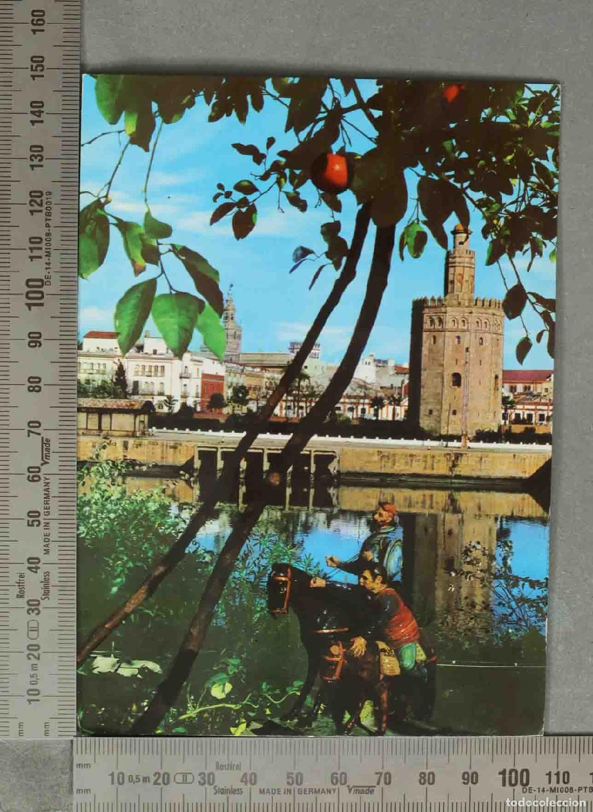 Postales: POSTAL. Sevilla - Torre del Oro y r&iacute;o Guadalquivir - Don Quijote y Sancho Panza