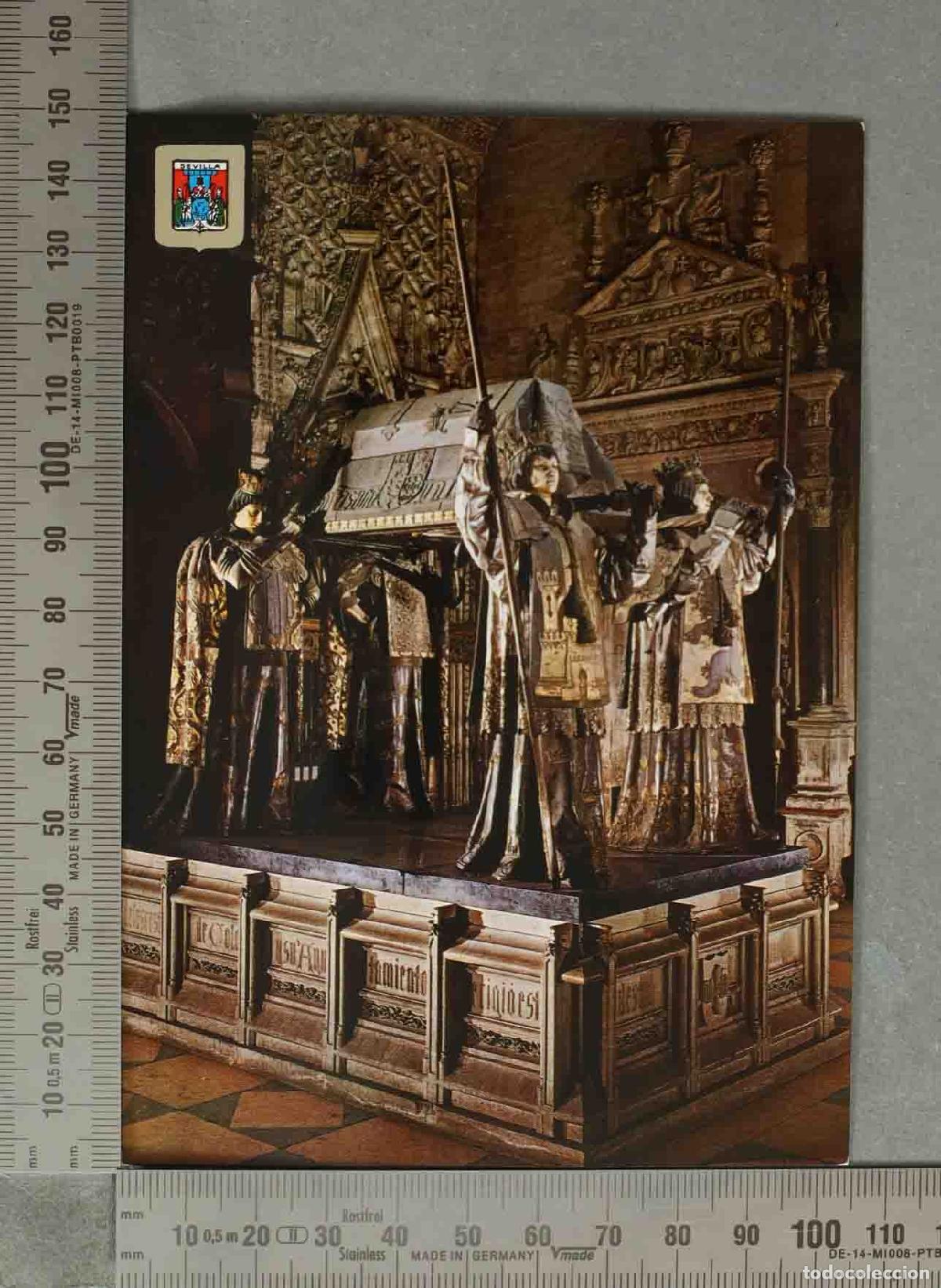 Postales: POSTAL. Sevilla - Catedral - Monumento a Col&oacute;n - Pante&oacute;n - Escudo de Oro