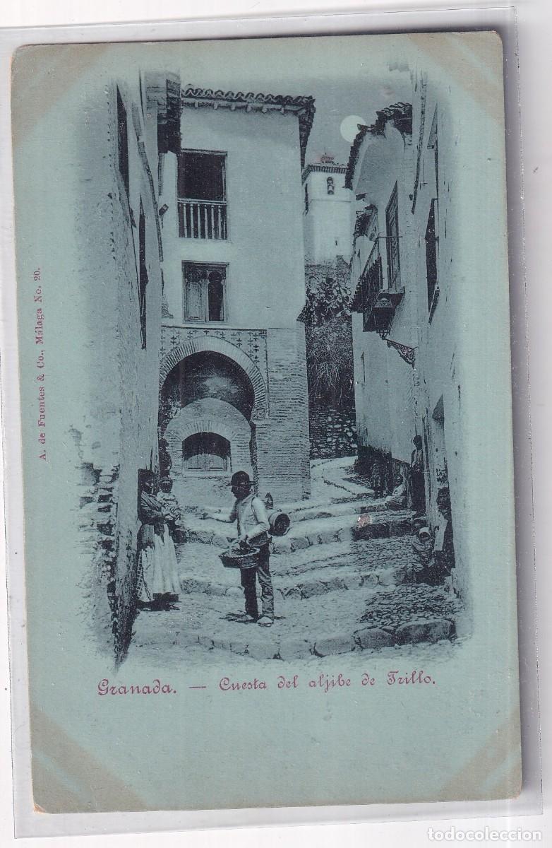 Postales: Granada. Cuesta del Aljibe de Trillo. A de Fuentes & co. M&aacute;laga n&ordm; 20 Reverso sin dividir
