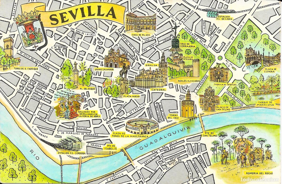 Postales: [POSTAL] Plano de Sevilla tur&iacute;stica (sin circular)