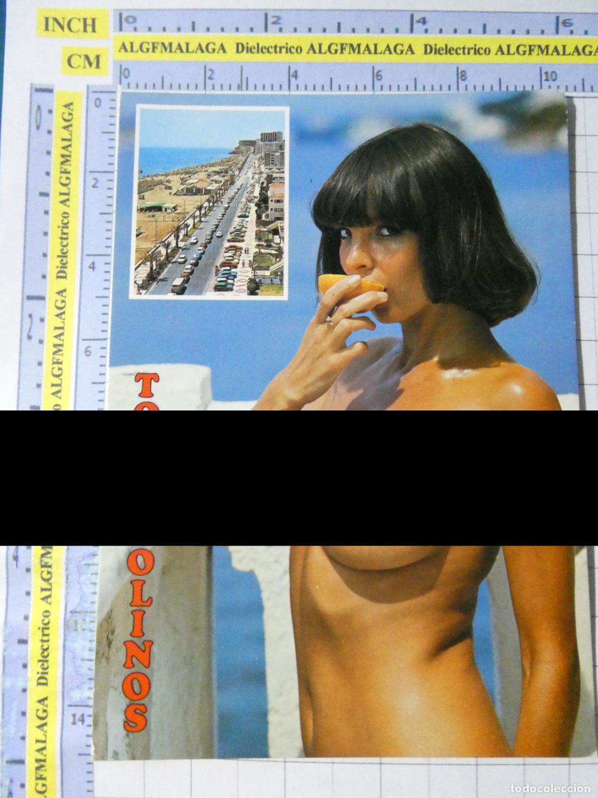 Postales: POSTAL DE M&Aacute;LAGA. A&Ntilde;O 1985. TORREMOLINOS. MUJER MORENA DESNUDA TOPLESS NARANJA. 67 ANTONIO. 2347