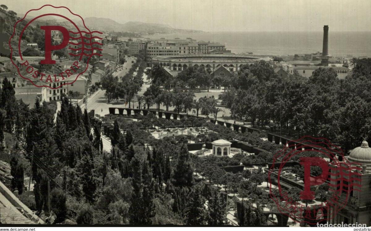 Postcards: MALAGA. JARDINES DE PUERTA OSCURA Y PASEO DE REDING.