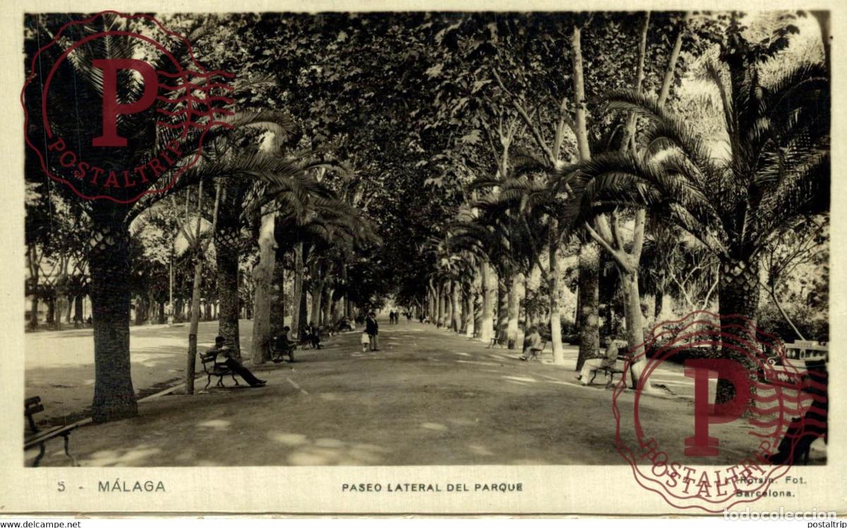 Postkarten: M&Aacute;LAGA, PASEO LATERAL DEL PARQUE. L. ROISIN FOTO M&Aacute;LAGA ANDALUC&Iacute;A ESPA&Ntilde;A ESPAGNE