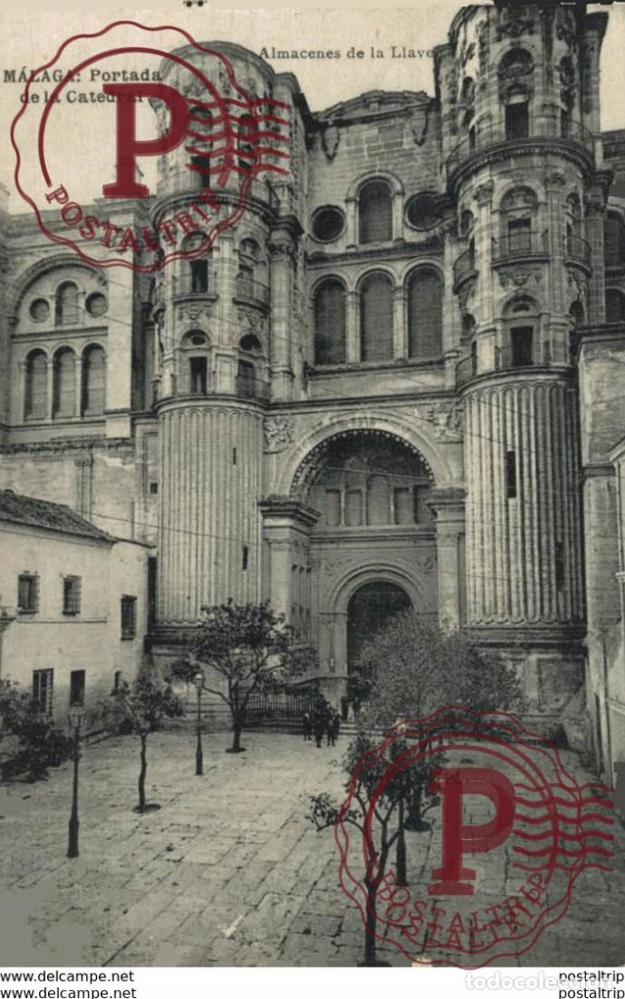 Postales: M&aacute;laga - Portada de la Catedral, almacenes de la Llave. Andalucia Espa&ntilde;a