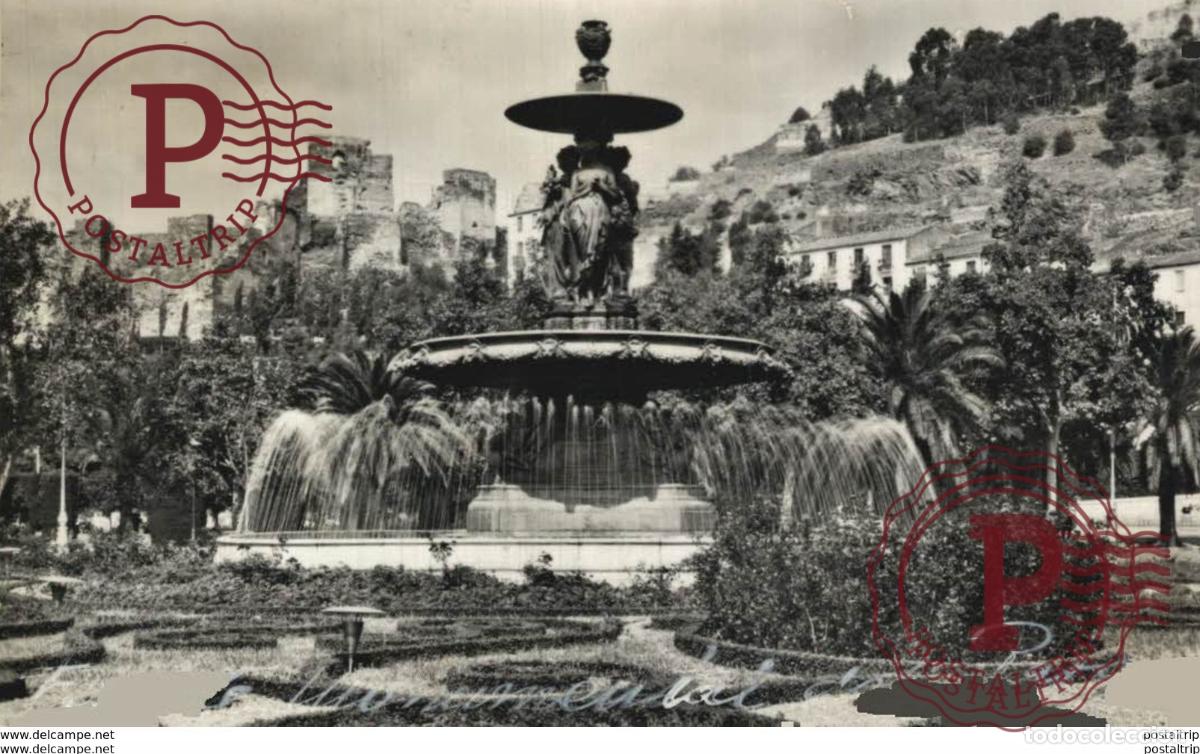 Postales: M&aacute;laga - Fuente monumental del Parque. Andalucia Espa&ntilde;a