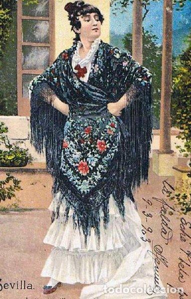 Postales: SEVILLA. UNA MANOLA, TIPO SEVILLANO. PURGER & CO, MUNCHEN. 1930.
