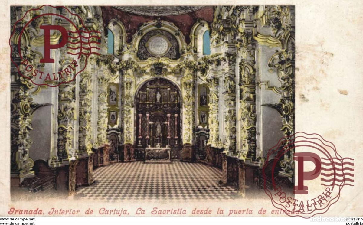 Postales: GRANADA. INTERIOR DE LA CARTUJA. LA SACRISTIA DESDE LA PUERTA DE ENTRADA