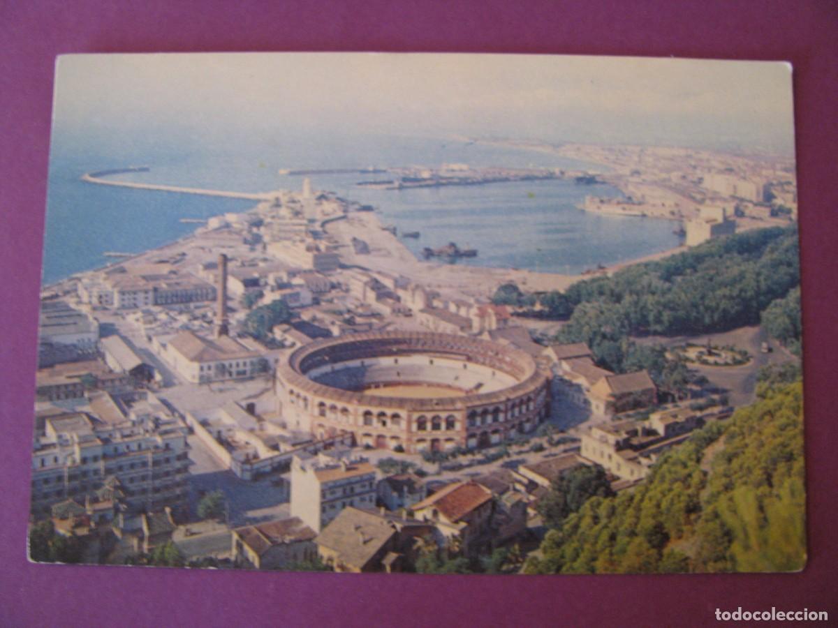 Postales: POSTAL DE MALAGA. VISTA PARCIAL, PUERTO Y PLAZA DE TOROS. ALAMOS.