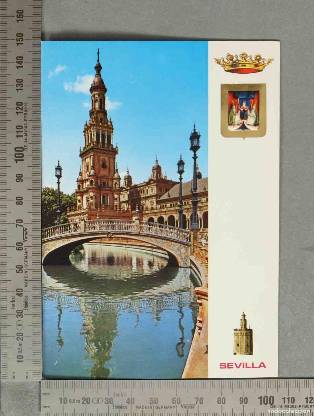 Postales: POSTAL. Sevilla - Estanque de la Plaza de Espa&ntilde;a - Escudo de Oro
