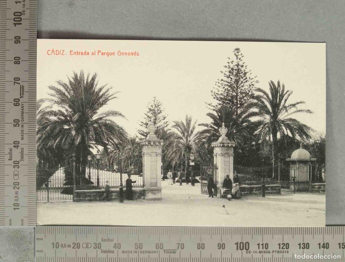 Postales: POSTAL. C&aacute;diz - Entrada al Parque Genov&eacute;s
