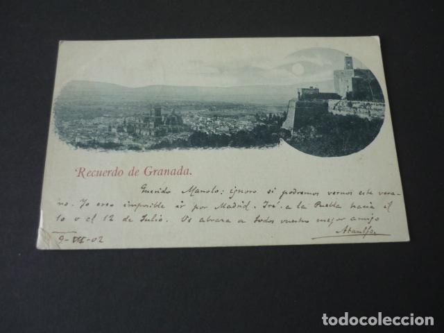Postales: RECUERDO DE GRANADA POSTAL TIPO GRUSS AUSS SIN DIVIDIR CIRCULADA EN 1902