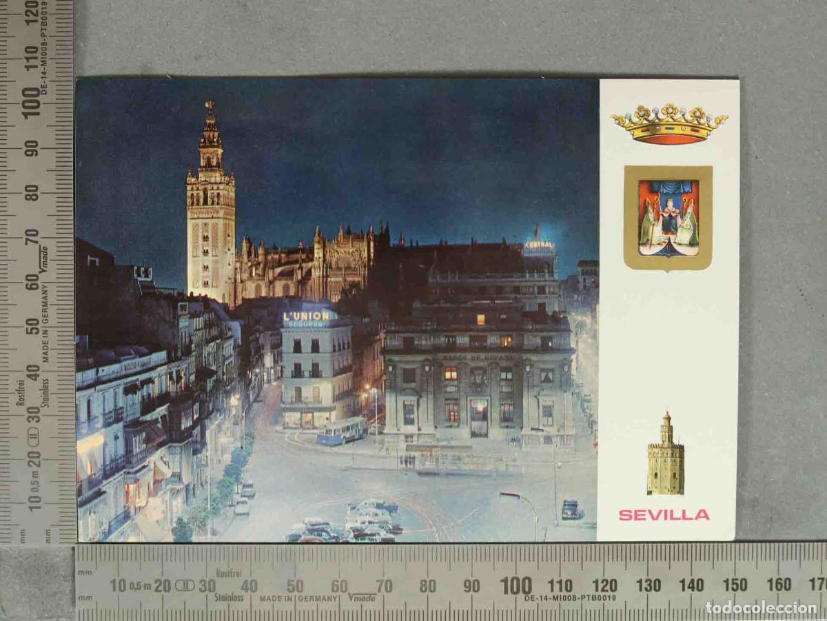 Postales: POSTAL. Sevilla - Plaza de la Falange Espa&ntilde;ola - Giralda Noche