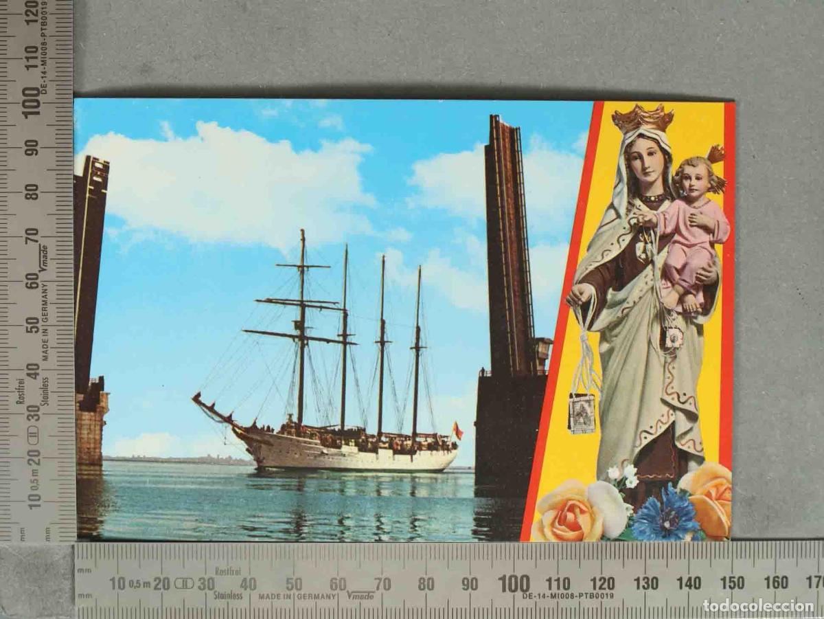 Postales: POSTAL. C&aacute;diz - Buque Escuela Juan Sebasti&aacute;n Elcano y Virgen del Carmen
