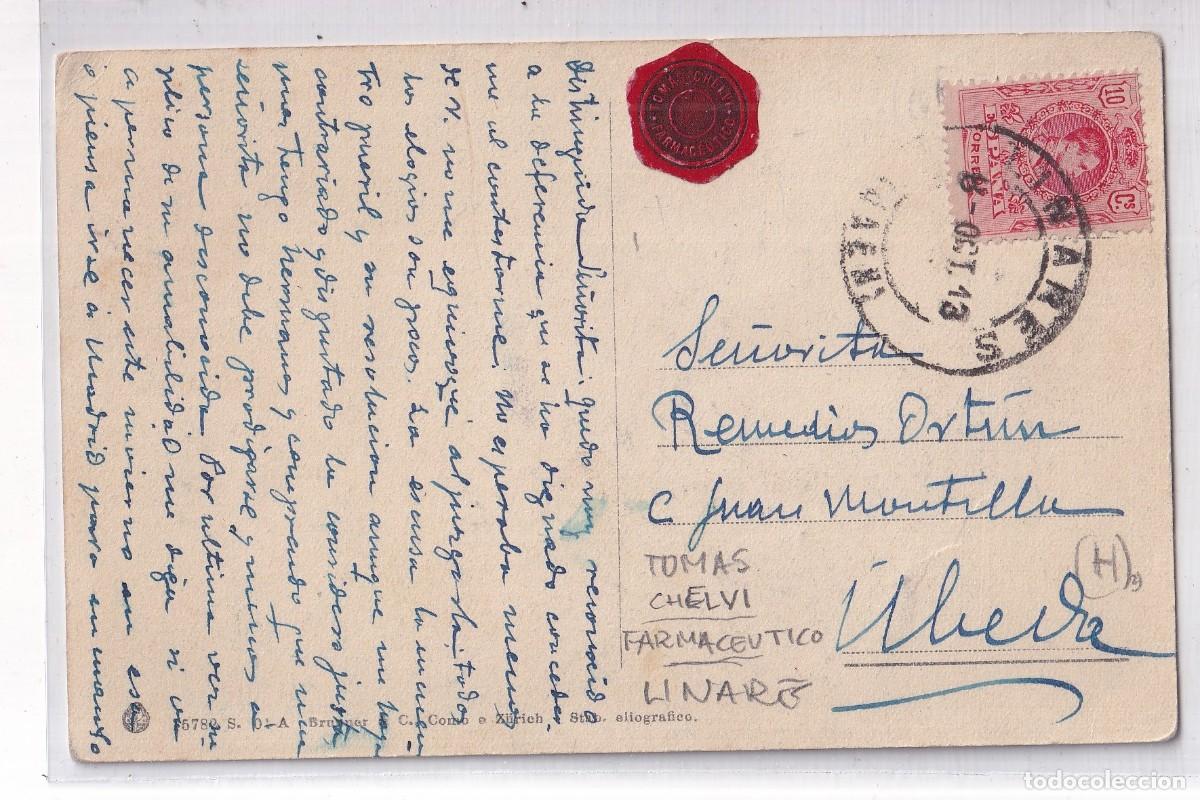 Cartes Postales: Postal de velero con publicidad Tomas Chelvi farmaceutico Linares. Envida a Huelva.