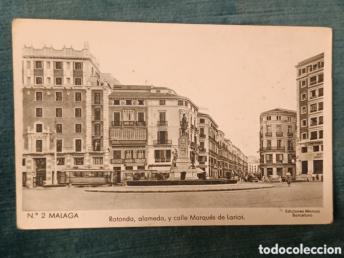 Postales: N&deg;2 M&Aacute;LAGA. Rotonda, alameda y calle Marqu&eacute;s de Larios