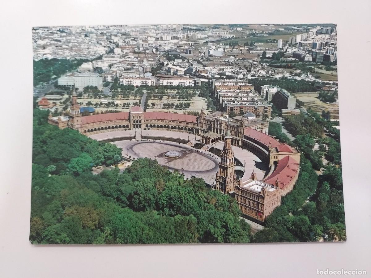 Postales: POSTAL SEVILLA PLAZA DE ESPA&Ntilde;A AEREA. ESCRITA
