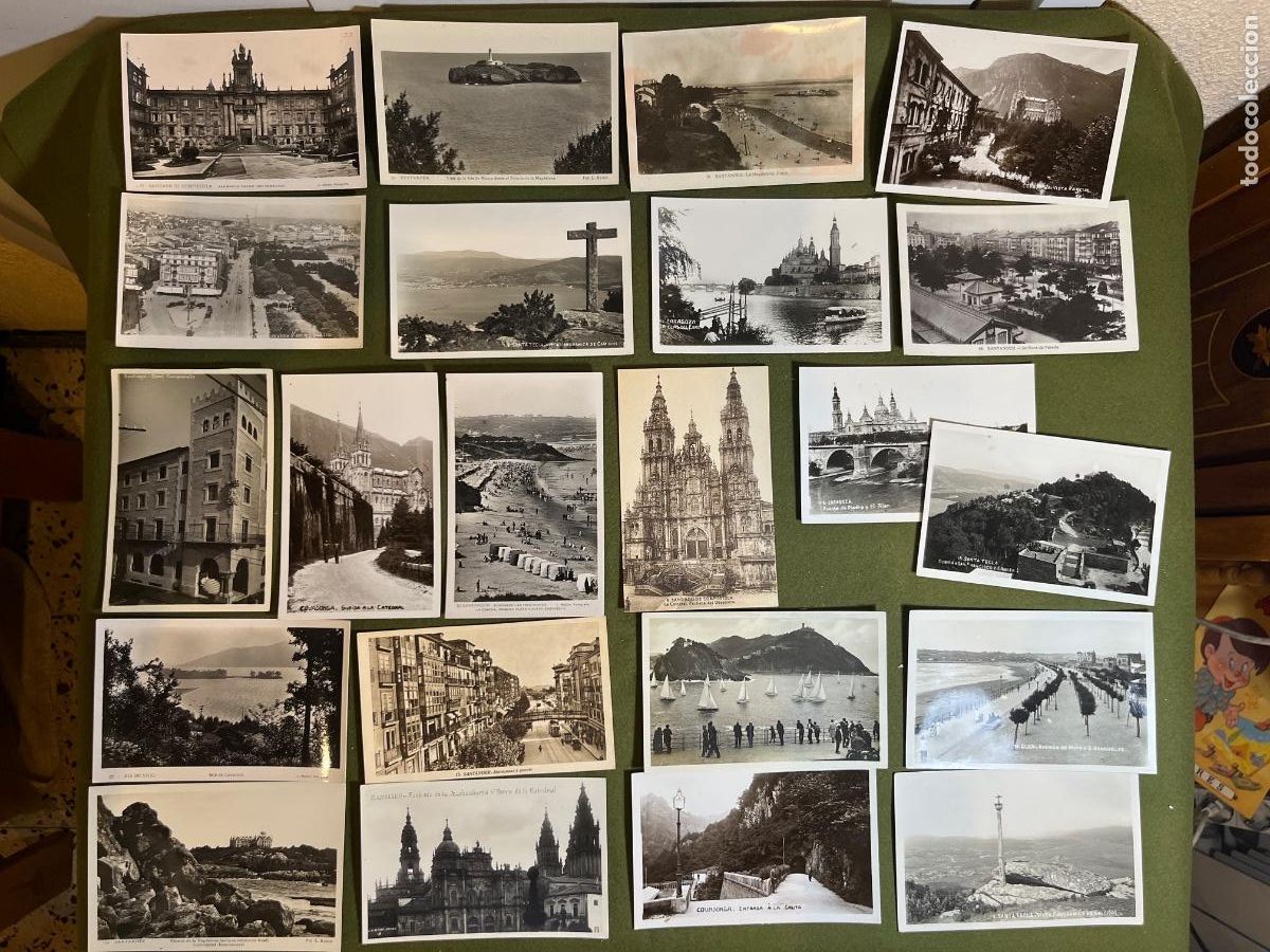 Postales: Lote 22 postales fotogr&aacute;ficas antiguas Espa&ntilde;a Santiago Compostela Santander Covadonga Gibraltar Zara