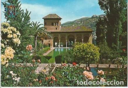 Postales: POSTAL A COLOR GRANADA ALHAMBRA SERIE 45 N&ordm; 463 TORRE DE LAS DAMAS Y JARDINES DEL PARTAL A ZERKOWITZ