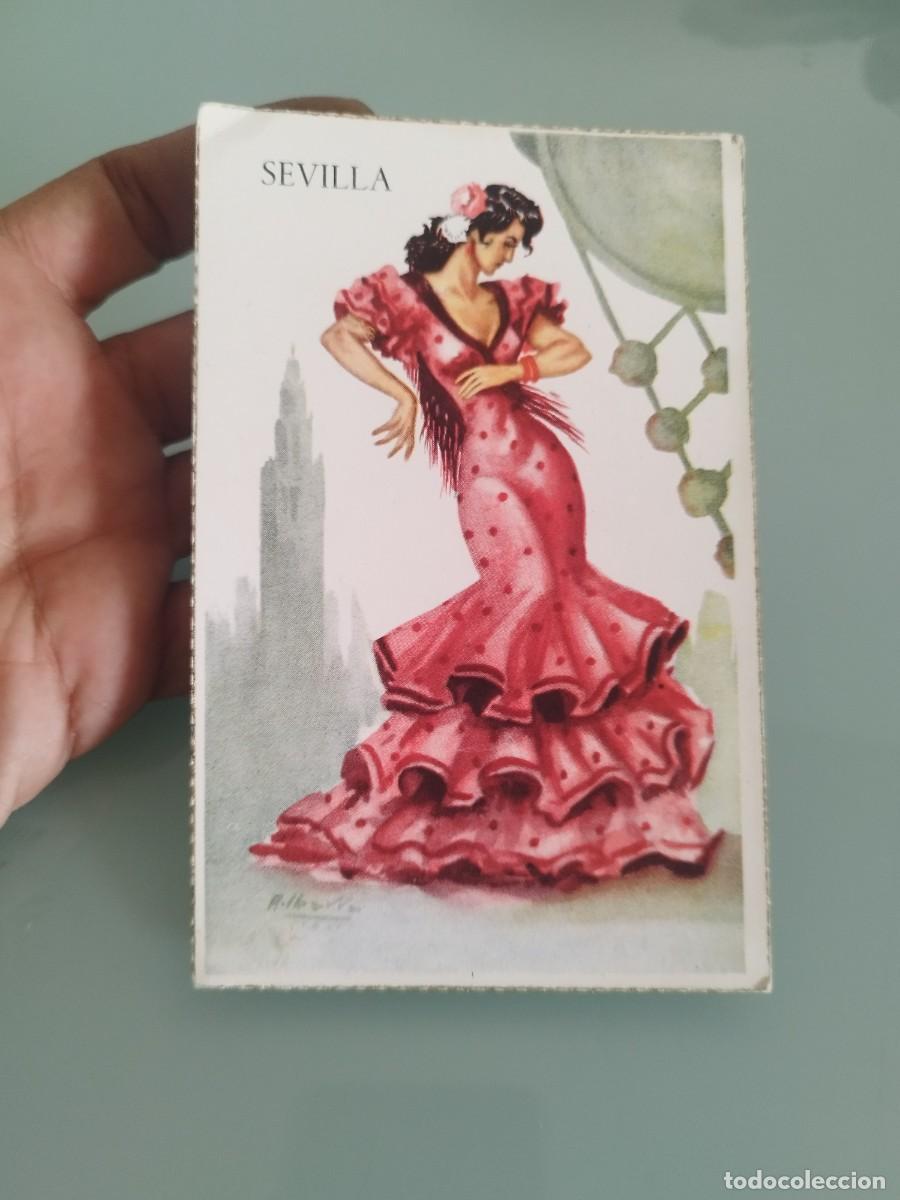 Postales: Antigua tarjeta postal de sevillana, bailaora. T&iacute;pico traje andaluz, regional feria.