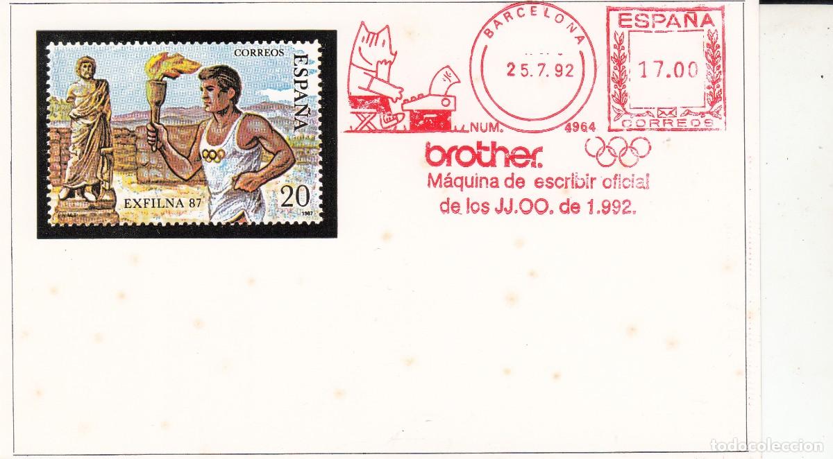 Postales: BARCELONA 92 - FRANQUEO MEC&Aacute;NICO MAQUINA DE ESCRIBIR BROTHER