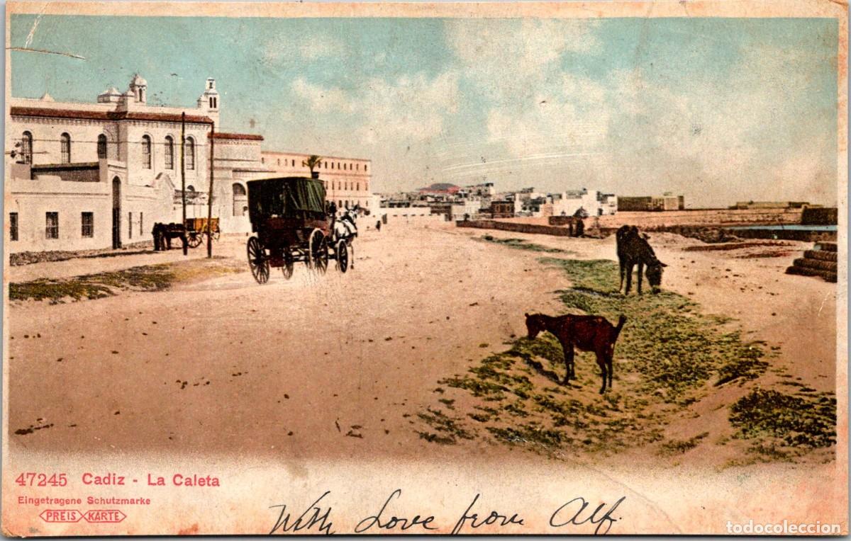 Postales: C&aacute;diz - La Caleta - Preis Karte 47245 - Coloreada -Reverso sin dividir- 134x85mm -Cabras-Diligencia
