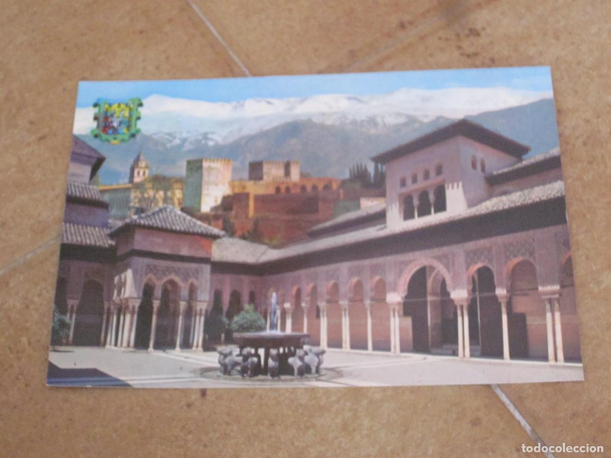 Postales: POSTAL PATIO DE LOS LEONES Y SIERRA NEVAVA - ALHAMBRA - GRANADA
