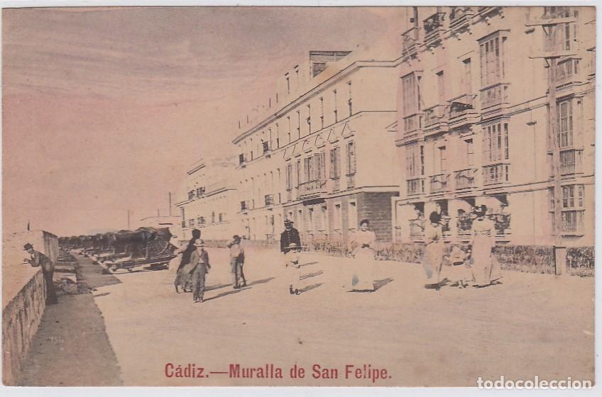 Postales: C&aacute;diz.-Muralla de San Felipe. Postal impresa de finales del siglo XIX.