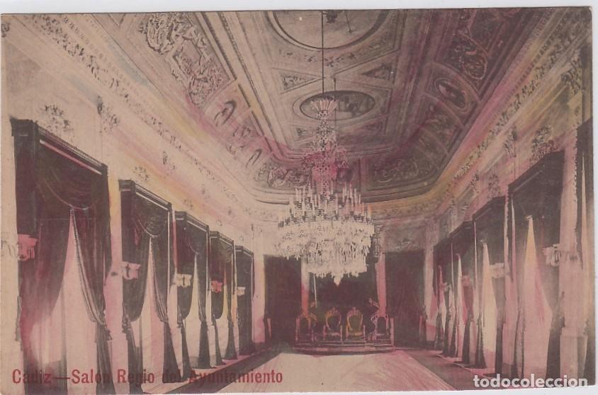 Postales: C&aacute;diz.- Sal&oacute;n Regio del Ayuntamiento. Postal impresa de finales del siglo XIX.