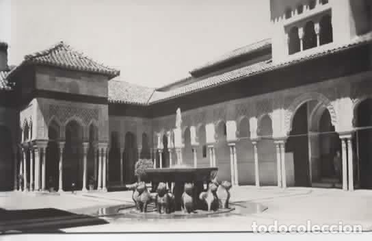 Postales: GRANADA ESCRITA ALHAMBRA PATIO DE LOS LEONES
