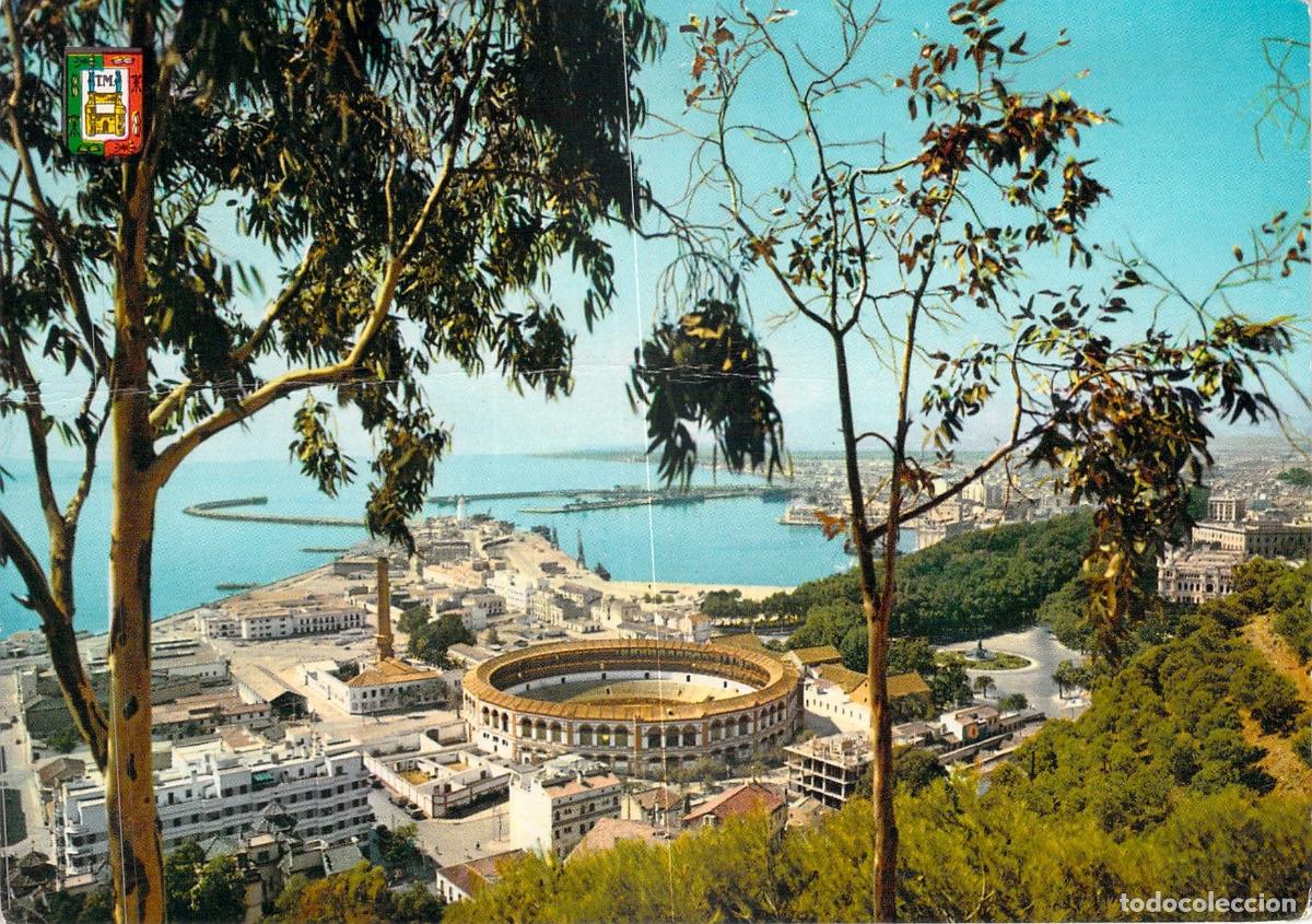 Postales: Postal de M&aacute;laga Plaza de Toros y Puerto Vista desde Gibralfaro
