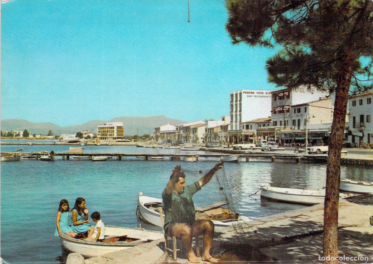 Postales: Postal de Puerto Alcudia, Mallorca, vista del puerto y pescador
