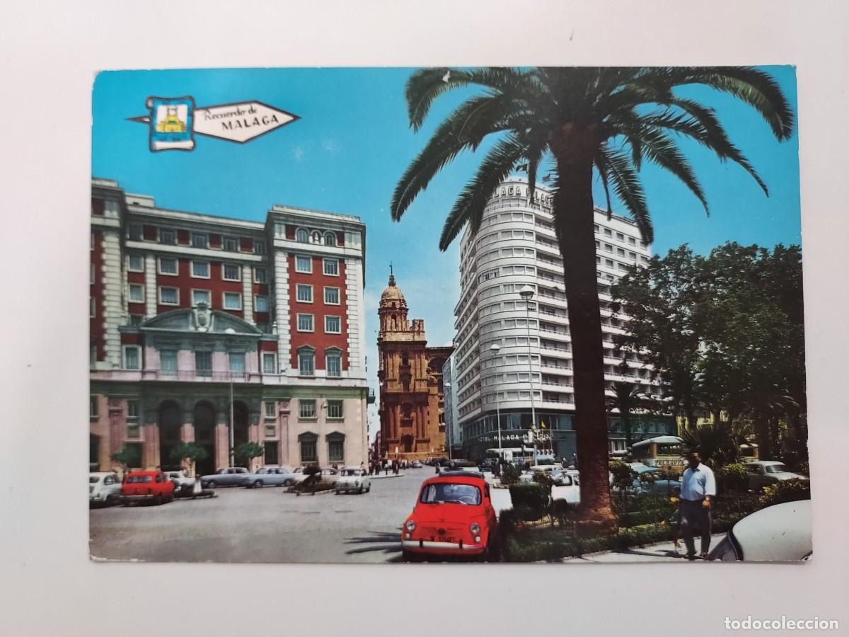 Postales: POSTAL MALAGA PLAZA QUEIPO DE LLANO. 1965. CIRCULADA. SEAT 600 ROJO. PERGAMINO 5294