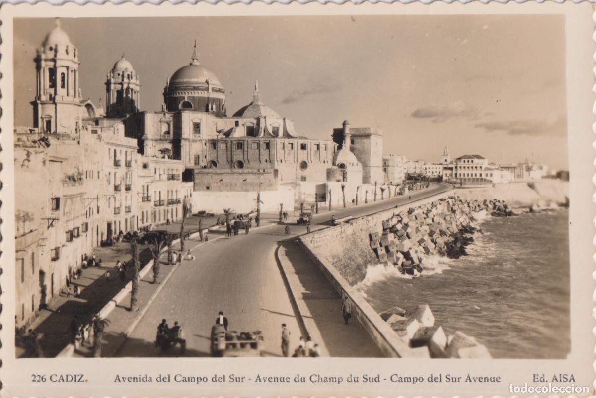 Postales: CADIZ, AVENIDA DEL CAMPO DEL SUR - ED.AISA 226 - ESCRITA 1956