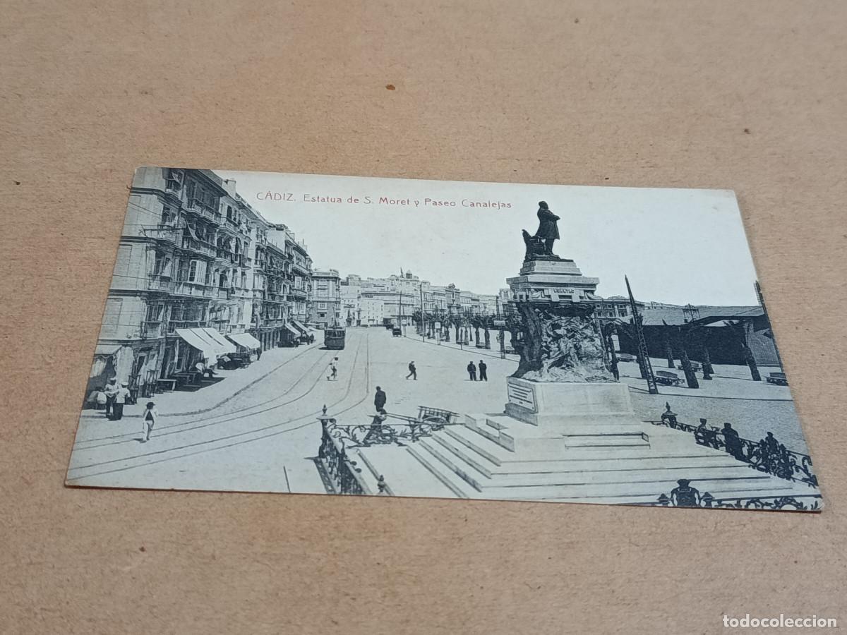 Postales: C&Aacute;DIZ - POSTAL C&Aacute;DIZ - ESTATUA DE S. MORET Y PASEO CANALEJAS